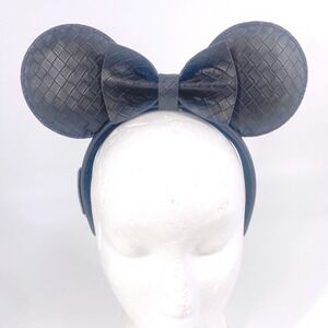 Disney Loungefly Minnie Mouse Ears Headband Black Woven Faux Leather Bow Chic